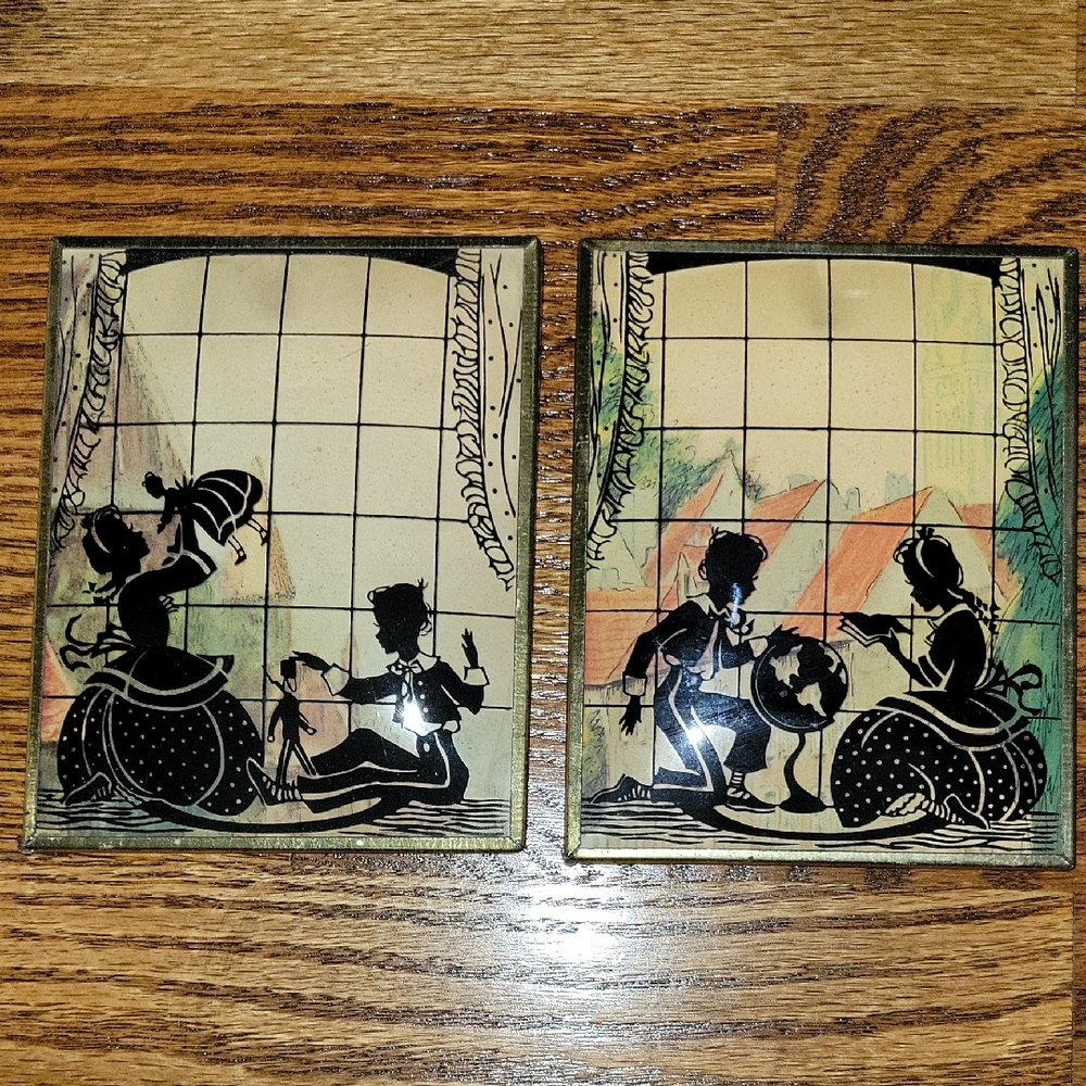 Pair Of Vintage Silhouette Reverse Paintings